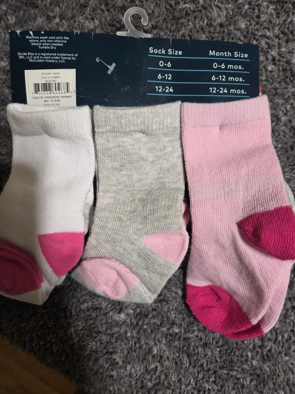 Stride Rite Girls Pink & Gray Cute Snack Design Sock Set
